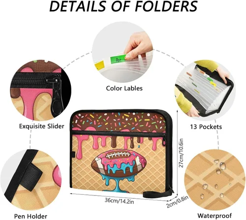 Vista 3 de Gredecor 13 Pockets File Folder Organizer A4/Letter Water Resistant Document Bag with Zipper Filing Folder Expanding File Pouch Storage for School