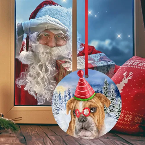 Vista 9 de Adorno de Navidad para perro, Bulldog inglés, adorno colgante de bulldog para árbol de Navidad, adorno de Bulldog para la primera Navidad