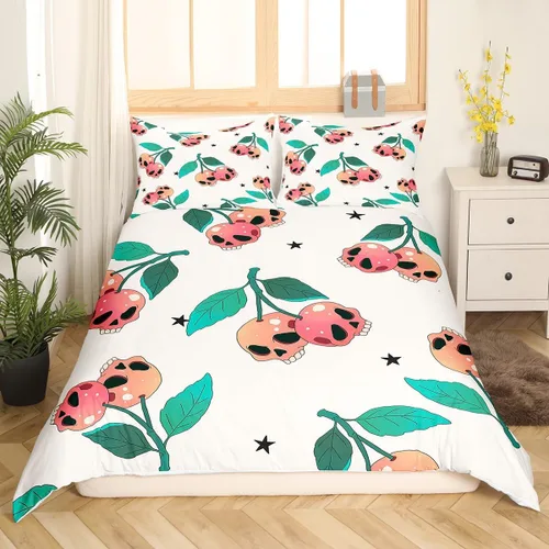Vista 3 de Manfei Juego de funda de edredón de calavera de cerezo, tamaño matrimonial, funda de edredón con 2 fundas de almohada, juego de ropa de cama bohemio