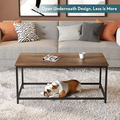 Vista 2 de Mesa de Centro de Café Simple Moderna Rectangular Mesa Central Espacio Abierto Minimalista para Sala de Estar Hogar Oficina Mesas de Cóctel Nogal