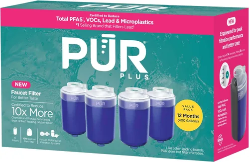 Vista 7 de PUR Plus Faucet Mount Replacement Filter 4-Pack, Genuine PUR Water Filter for Sink Faucet, 3-in-1 Mineral Filtration, Lead Reducing, 1-Year Value