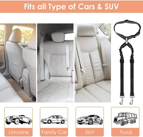 Vista 6 de AUTOWT Cinturón de seguridad doble para perro, nuevo cinturón de seguridad doble para reposacabezas de automóvil, sin enredos, correa para perro