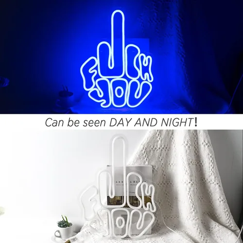 Vista 4 de Letreros de neón de gestos de letras para pared, luces LED de neón azules, luz de pared de neón USB, letrero de luz de barra de neón