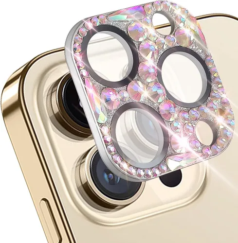 Vista 2 de Protector de lente de cámara con diamantes brillantes para iPhone 12 Pro Max, cubierta de cámara de gemas con purpurina metálica, protector