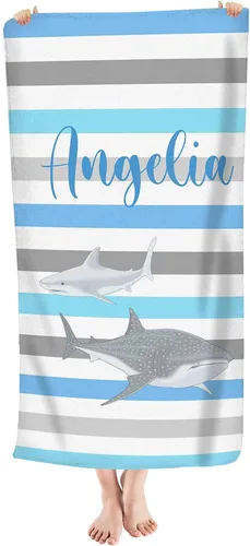 Vista 15 de Toalla de playa personalizada de dinosaurio para niños, bebés, niños y niñas con nombre de 30 x 56 pulgadas, toalla de baño con nombre personalizado
