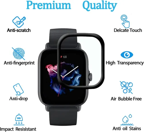 Vista 2 de [Paquete de 3] Protector de pantalla para Amazfit GTS 3, borde curvado 3D, antiarañazos, HD, ultra inastillable, flexible, compatible con Amazfit