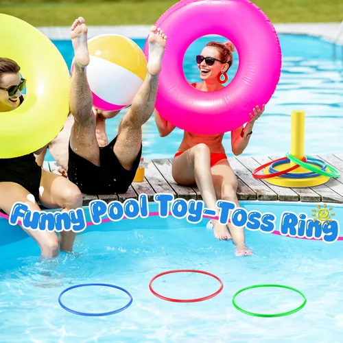 Vista 7 de Hiboom Juegos de lanzamiento de anillos de piscina, juegos de piscina para adultos y familia con 6 anillos de lanzamiento, juguetes flotantes