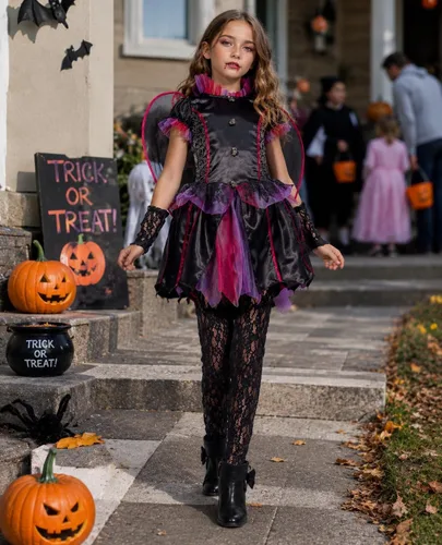 Vista 2 de IKALI Disfraz de murciélago vampiro de Halloween para niñas con alas, disfraz gótico de oscuridad para niños