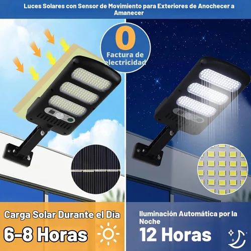 Vista 2 de SyouHome Paquete de 4 luces solares para exteriores, sensor de movimiento con control remoto, 3 modos, 2000 lm, 213 LED, luces solares