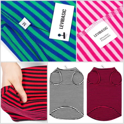 Vista 2 de Camisas para perros Camisetas de algodón a rayas, chaleco básico transpirable Camiseta elástica sin mangas para cachorros y gatos, algodón