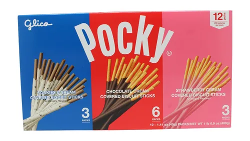 Vista 3 de Pocky Paquete variado de palitos de galletas de 5 sabores (paquete de 5) (total 7.2 onzas) - Sabores clásicos