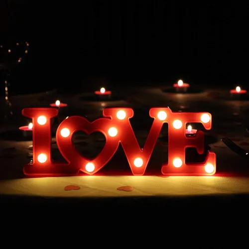 Vista 2 de Letrero de amor con luces, decoración del día de San Valentín, letras de marquesina de amor, decoración romántica iluminada de mesa para boda y Rojo