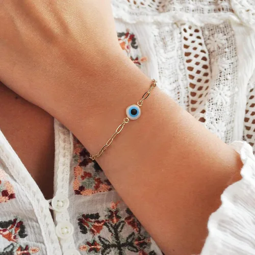 Vista 2 de Delicadas pulseras de mal de ojo para mujer, chapadas en oro, ajustable, mal de ojo de la suerte, amuleto de la suerte, regalos