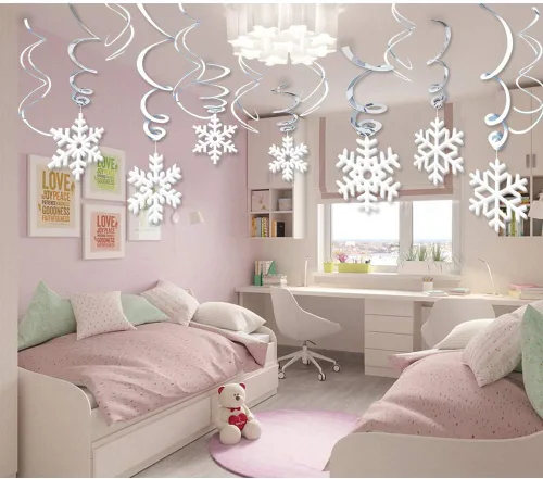 Vista 4 de Omgouue Decoración de remolino colgante de copo de nieve de Navidad de 42 unidades – Frozen Winter Wonderland/Navidad/vacaciones para fiestas de Año