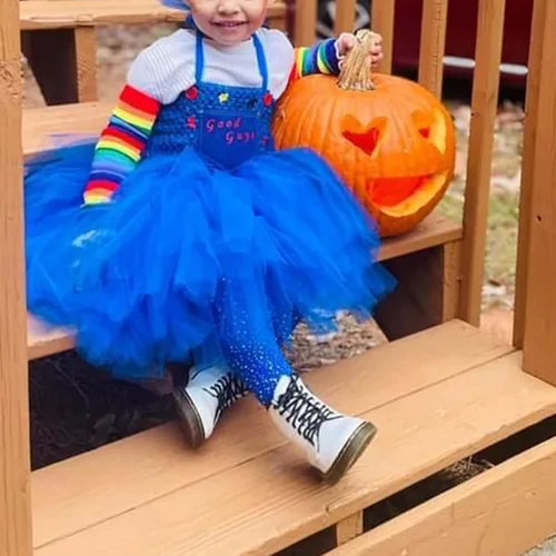 Vista 2 de Tempura Conjunto de disfraz de payaso de Halloween para niñas y niñas, vestido de tul, cuchillo, calcetines, guantes, horquilla, juegos para fiestas