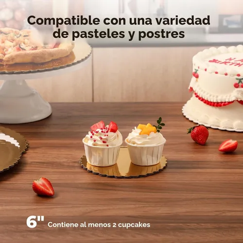 Vista 5 de Fit Meal Prep Paquete de 20 tablas para tartas, círculos redondos dorados de 6 pulgadas, círculos de pizza desechables, soporte de base para postres