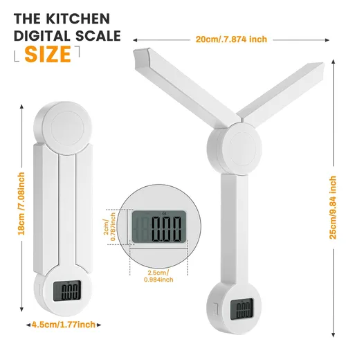 Vista 6 de Báscula de alimentos plegable, báscula digital de cocina, báscula compacta pequeña de alta precisión con pantalla LCD, báscula de alimentos portátil
