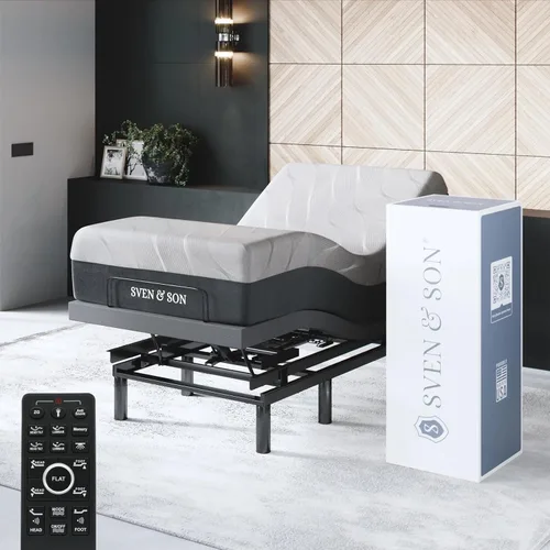Vista 10 de Sven & Son Bliss Base de Cama Ajustable Solo Armazón, Elevación de Cabeza y Pies, Soporte Lumbar, Inclinación de Cabeza-Almohada, Masaje, Luces