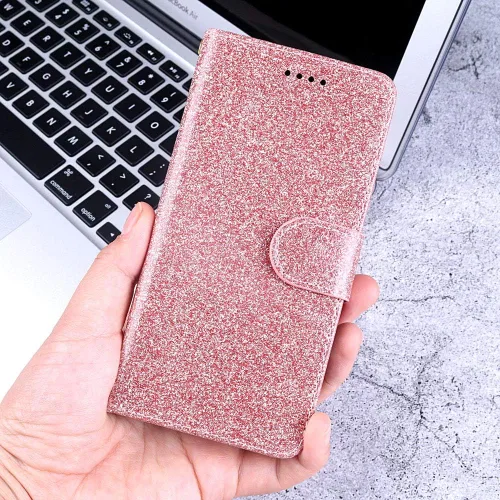 Vista 8 de Funda con purpurina para Oneplus 8 con protector de pantalla de vidrio templado y ranura para tarjetero con función atril de cuerpo completo