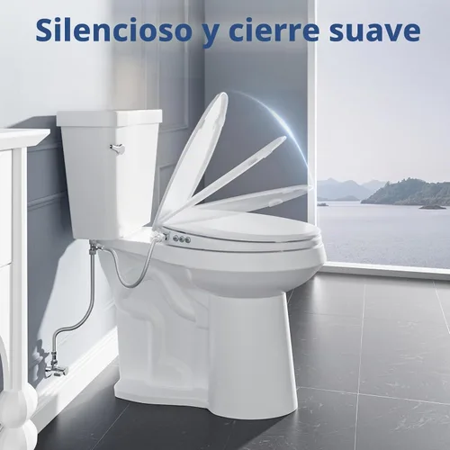 Vista 2 de Clirass - Asiento de inodoro con bidé, asiento de inodoro redondo de cierre suave, interruptor de lavado femenino/posterior de botón, control
