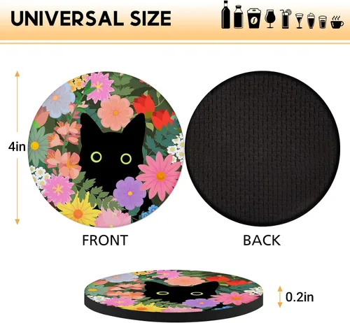 Vista 4 de Swooflia Posavasos para bebidas, mesa de café, diseño de gato negro, lindo colorido de silicona, absorbente, juego de posavasos para inauguración