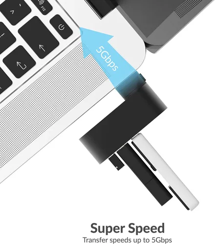 Vista 3 de SABRENT Mini USB 3.0 Hub de aluminio de 3 puertos premium [90°/180° grados giratorio] (HB-R3MB)