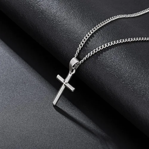 Vista 6 de murtoo Collar de cruz para hombre, collar con colgante de cruz de acero inoxidable, collar de cadena de cruz de 16 a 26 pulgadas para niños, hombres