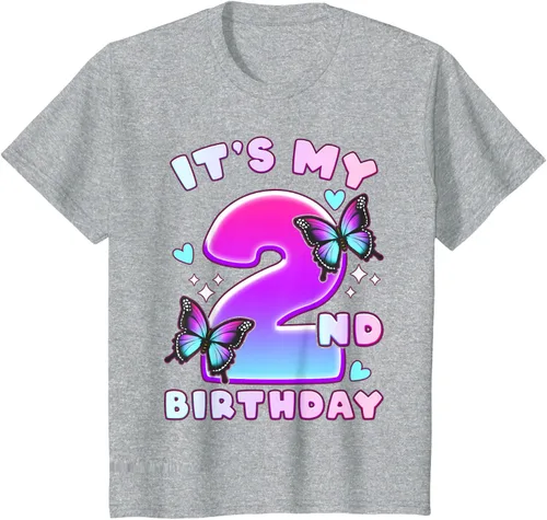Vista 9 de Camiseta de 2º cumpleaños para niña de 2 años con mariposas y número 2 Negro