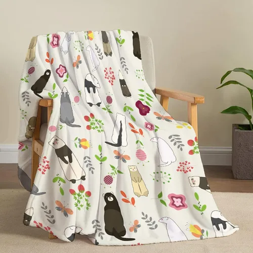 Vista 6 de Manta linda de hurones, regalos para mujeres, amantes de los hurones, manta ligera y suave de franela de forro polar para sofá y cama, tamaño XS