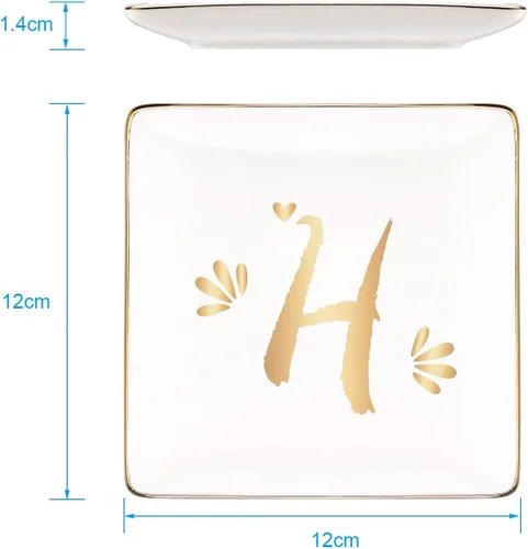 Vista 2 de Rarehaus Plato de anillo de cerámica plato de anillo personalizado y platos de baratija con inicial de oro para tu madre o mejor amiga 26 letras