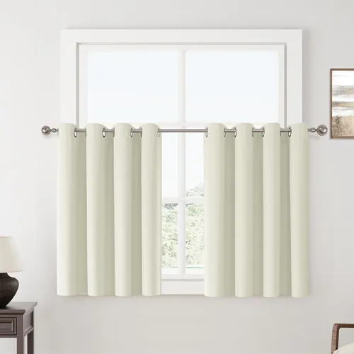 Vista 118 de ChrisDowa Cortinas 100% Opacas de Abedul Sólido de 45 Pulgadas de Largo, 2 Paneles para Dormitorio y Sala de Estar, Estilo Granja Oscurecedoras