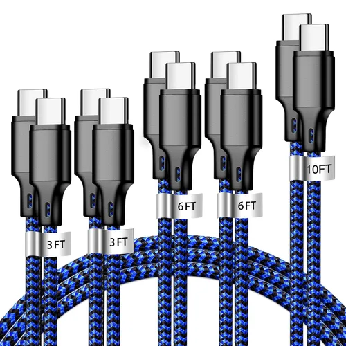 Vista 29 de Cable de carga USB A a USB C, paquete de 5 [3/3/6/6/10 pies] cable de carga rápida tipo C de alta velocidad de datos y transferencia compatible