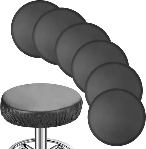 Vista 7 de Newwiee 6 fundas de asiento redondas de cuero para taburete, impermeables, de poliuretano, elásticas, redondas, con bandas elásticas para silla