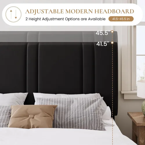 Vista 5 de SHA CERLIN Base de cama de plataforma de tamaño completo, cama tapizada de terciopelo con cabecera ajustable, diseño capitoné de canal vertical