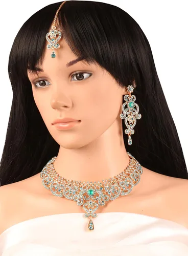 Vista 200 de Conjunto precioso de collar con look real Indian Bollywood, maravillosamente decorado, conjunto de collar adornado para mujer.