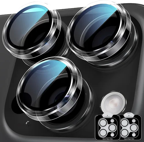 Vista 18 de YWXTW Diseñado para iPhone 14 Pro/iPhone 14 Pro Max Protector de Lente de Cámara Brillante, [Nuevo Diseño con Purpurina] Vidrio Templado de Metal