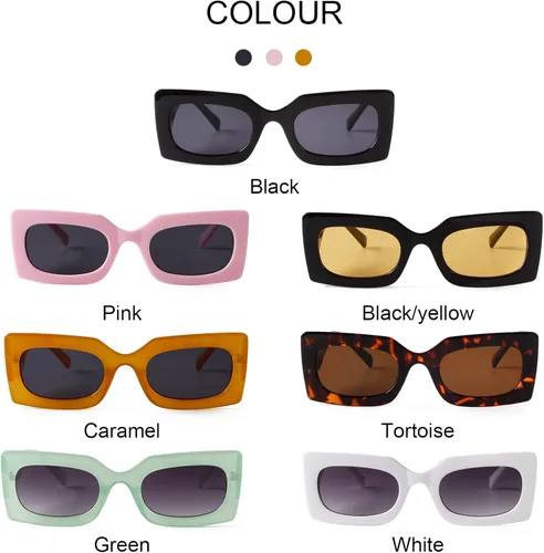 Vista 5 de GIFIORE Gafas de sol rectangulares retro de los años 90 para mujer, gafas gruesas de moda, marco negro y rosa