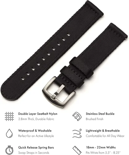 Vista 2 de Benchmark Basics Correa de reloj de liberación rápida, correa de nailon impermeable de alta calidad para hombres y mujeres, compatible con relojes