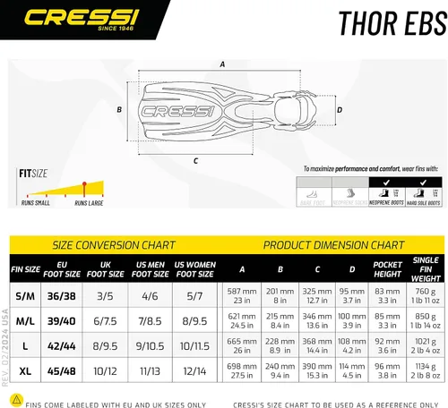 Vista 5 de Cressi Aletas de tacón abierto para adultos con correa elástica para buceo - Fuerza, potencia, comodidad, estética, ligereza - Thor EBS: Made in