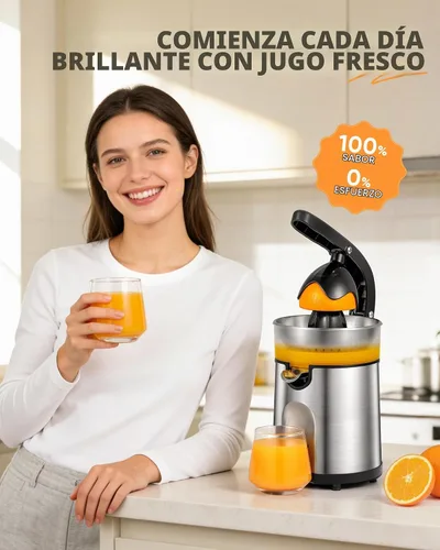 Vista 9 de Exprimidor eléctrico de naranja, exprimidor de cítricos con 2 conos intercambiables, máquina exprimidora eléctrica de 160 W con cuerpo de acero