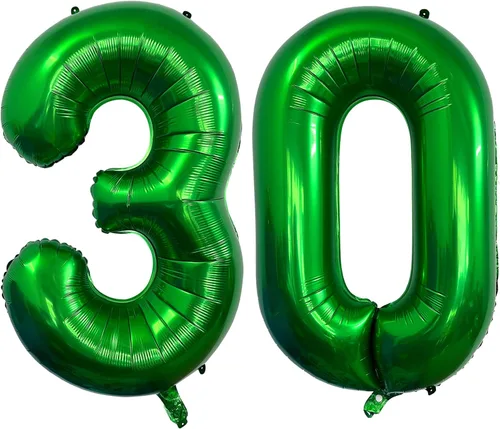 Vista 21 de Globos de color verde oscuro con el número 10 de 40 pulgadas, globos de helio de papel de aluminio de 10 pulgadas para decoración de eventos de 10º