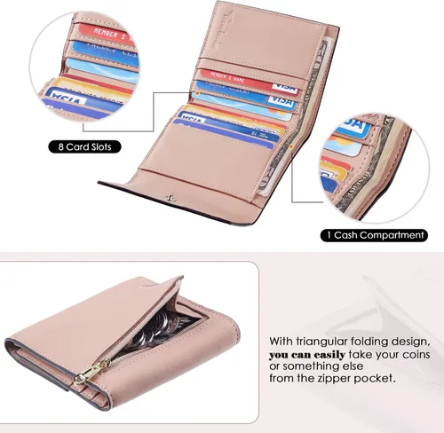 Vista 4 de Travelambo Cartera pequeña y compacta con bloqueo RFID para tarjetas de crédito, monedero de bolsillo para mujer