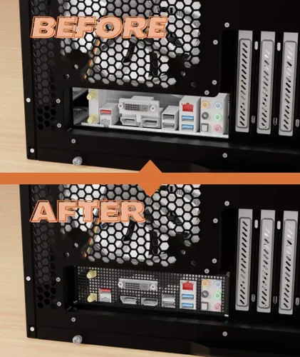 Vista 7 de Placa de protección universal IO negra - para todas las placas base de PC que se perdió la placa trasera original, crea un nuevo escudo IO