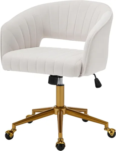 Vista 11 de Sillas de escritorio para oficina en casa Westice, silla de escritorio de terciopelo moderna, silla giratoria de tocador con base dorada ajustable