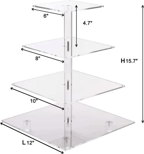 Vista 6 de weddingwish Soporte para cupcakes, soporte cuadrado de acrílico de 4 niveles con cadena de luces LED, torre de postre para pastelería