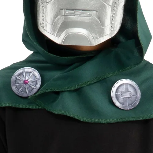 Vista 8 de Marvel Doctor Doom - Juego de máscara y capa oficial de Halloween para jóvenes, máscara de plástico de alta calidad con capa con capucha