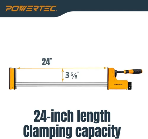 Vista 2 de POWERTEC 71368 Abrazaderas paralelas de 24 pulgadas para carpintería Abrazadera de 90 grados de barra de acero resistente con herramienta