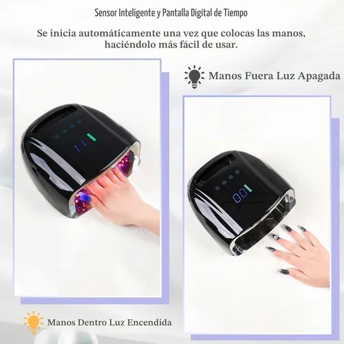 Vista 7 de Lámpara de uñas LED UV recargable de 96 W, luz UV inalámbrica para uñas con pantalla LCD, sensor automático, 4 ajustes de temporizador y secador