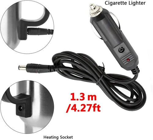 Vista 4 de Taza eléctrica para coche de 12V, taza con calefacción para automóvil, 450ml de acero inoxidable, taza eléctrica de viaje para café de 14oz. Taza