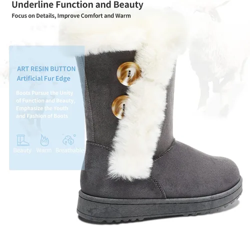 Vista 4 de Obtaom Botas de nieve de invierno para mujer, botas cortas de media pantorrilla, botas de moda de resina con botón de resina sintética para mujer
